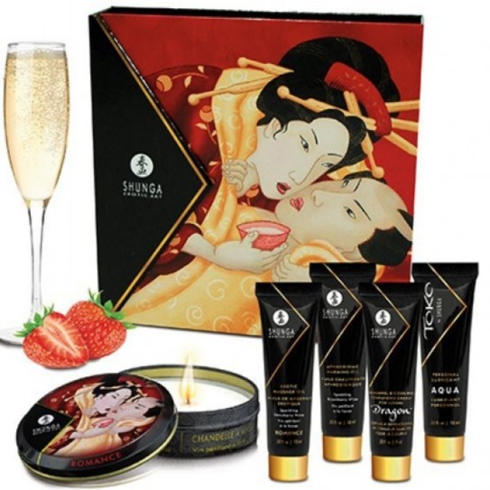 KIT AFRODISÍACO GEISHAS SECRET MORANGO CHAMPAGNE