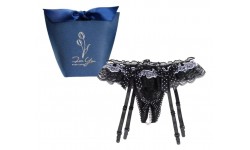 TANGA DE PEROLAS COM LIGUEIROS S/M PRETO