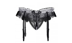 TANGA DE PEROLAS COM LIGUEIROS S/M PRETA