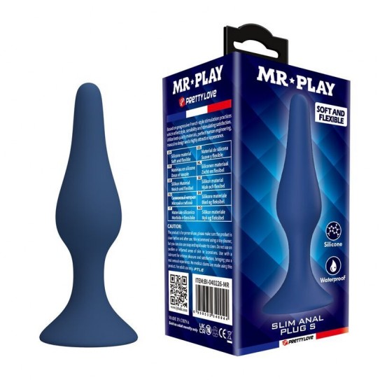 MR PLAY - PLUG ANAL SILICONE AZUL SLIM S