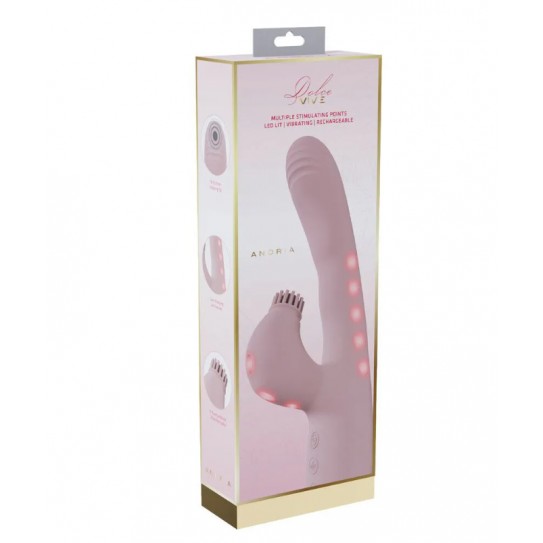 ANDRIA - PONTO G VIBRANDO E ESTIMULADOR DE CLITÓRIS TAP COM LED - ROSA